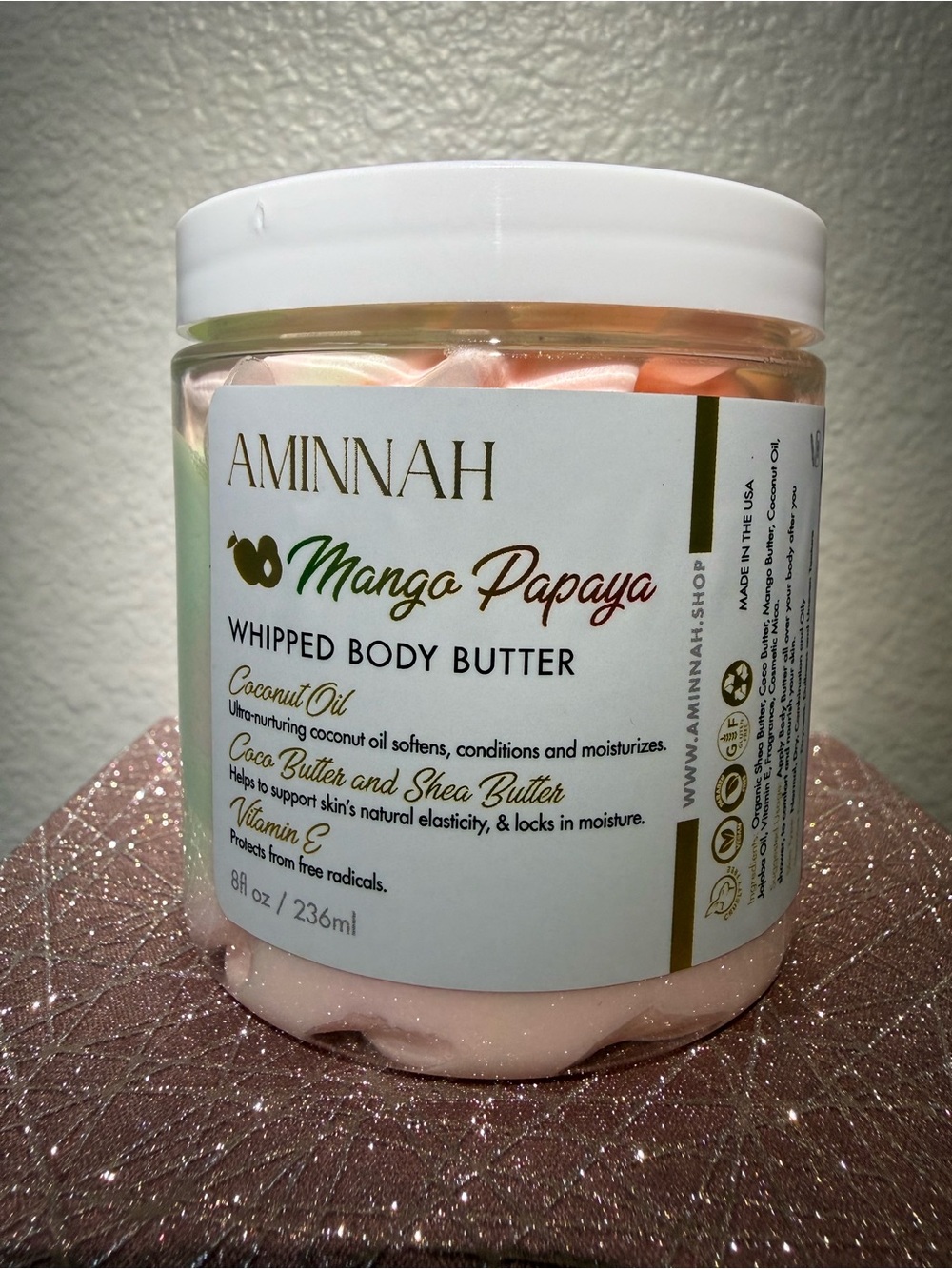 AMINNAH Mango Papaya Whipped Body Butter - Pink & Peach